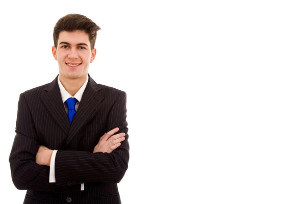 Gelukkig jonge business man portret, geïsoleerd op wit — Stockfoto