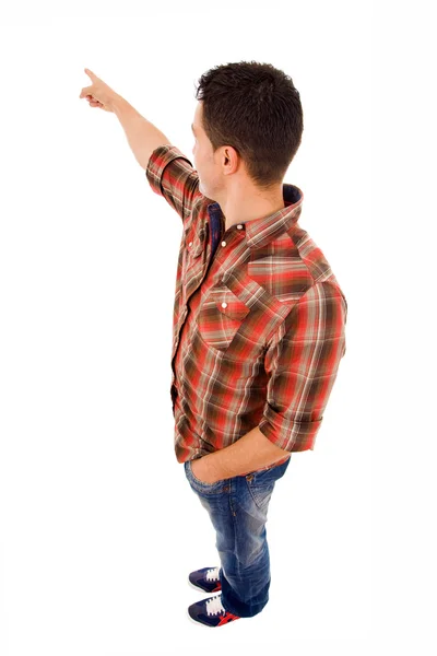 Jonge man wijzen op witte achtergrond — Stockfoto