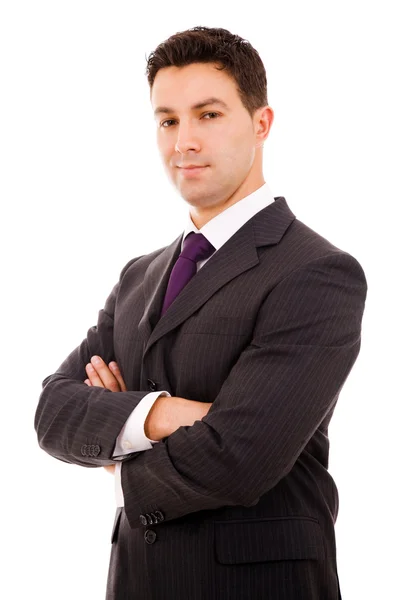 Retrato de jovem homem de negócios isolado no fundo branco — Fotografia de Stock