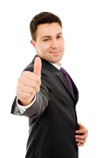 Jonge business man duim omhoog, geïsoleerde op wit — Stockfoto