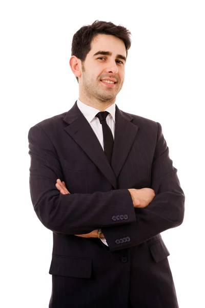 Sorridente giovane uomo d'affari ritratto isolato su bianco — Foto Stock