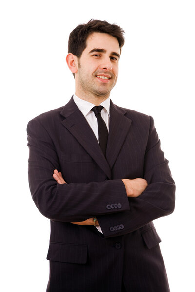 Smiling young business man portrait isolated on white