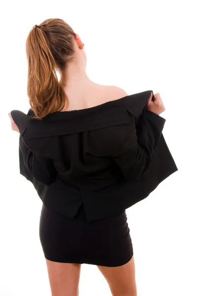 Сексуальная деловая женщина со спины, изолированная на белом — стоковое фото