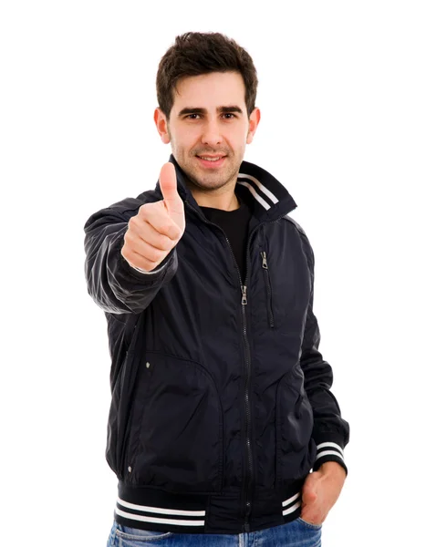 Happy young casual man thumb up — Stock Photo, Image