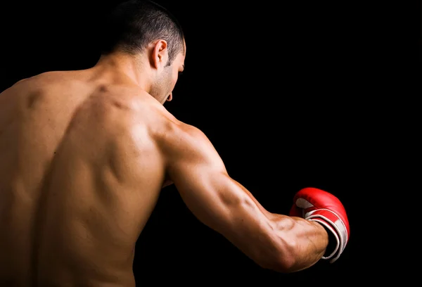 Young Boxer fighter over black background — Stock Photo, Image
