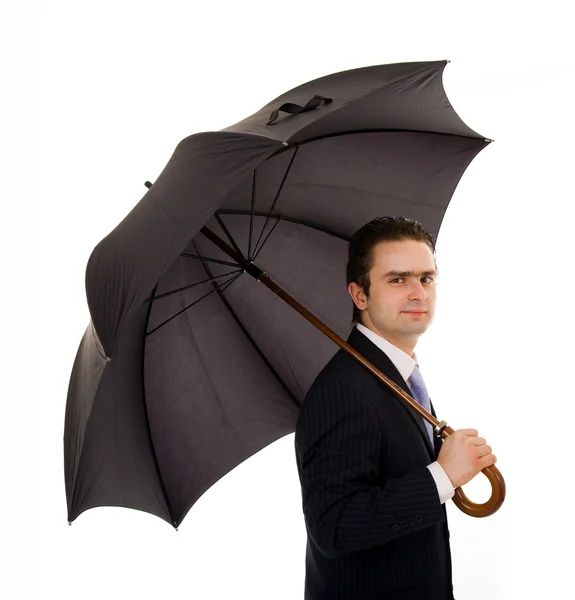 Junger Geschäftsmann mit Regenschirm — Stockfoto