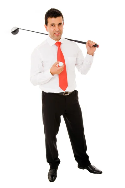 Бизнесмен с клюшкой для гольфа — стоковое фото