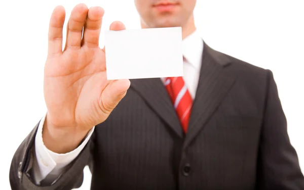Визитная карточка в руке бизнесмена — стоковое фото