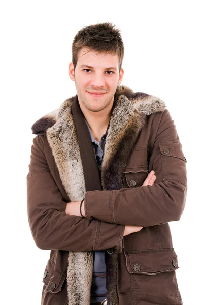 Téli ruhák öltözött fiatalember — Stock Fotó