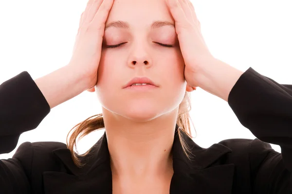 Kadın baş ağrısı ile acı içinde — Stok fotoğraf