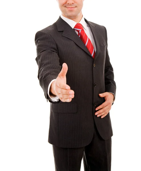 Un uomo d'affari con la mano aperta pronto a sigillare — Foto Stock