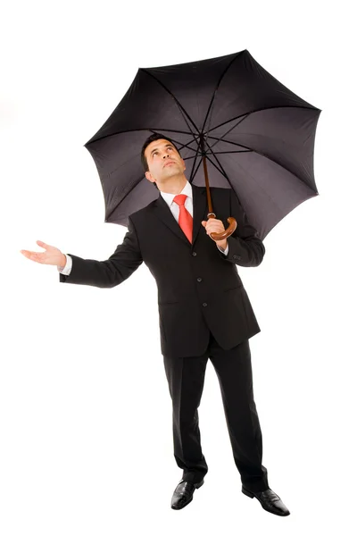 年轻的商人用一把雨伞 — 图库照片