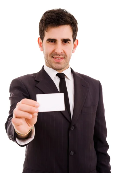 Young businessman offering businesscard on white background Stock Photo