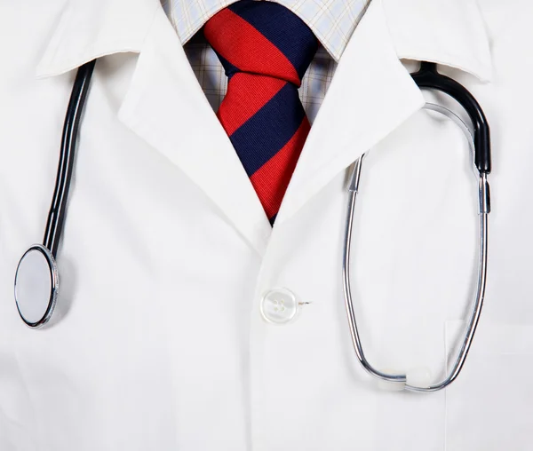 Close up of a doctors lab white coat. Stock Picture