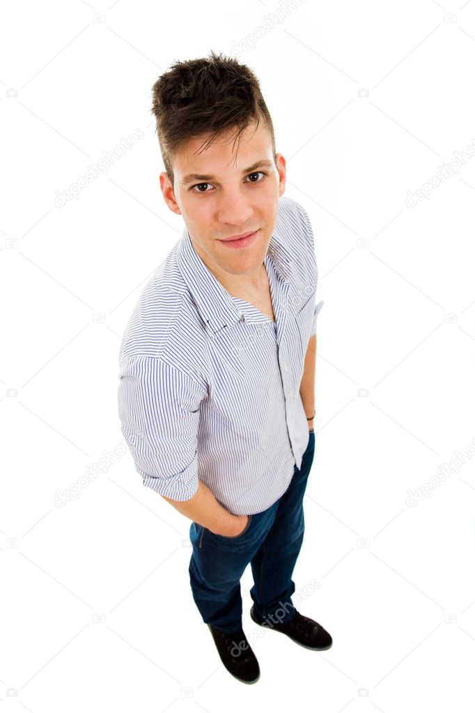 Young man full body in a white background