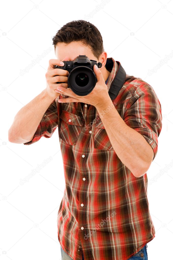 Young photographer with camera,