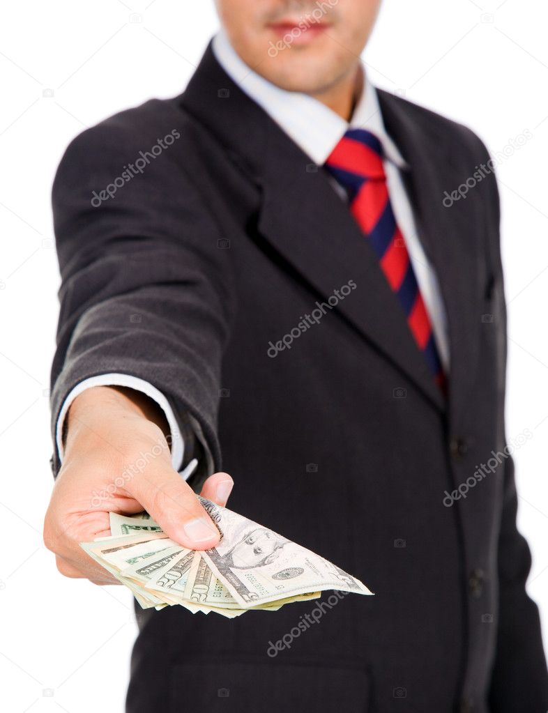 Business man offering money