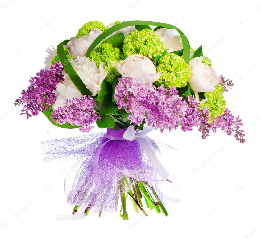 Bouquet of lilacs, roses and irises