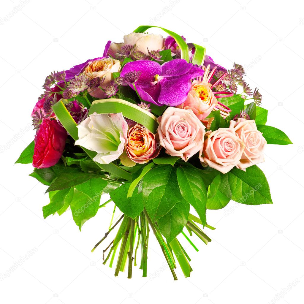 Bouquet of rose, paeonia and orchid