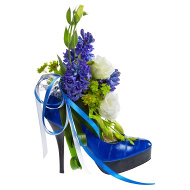 Lady's shoe decorated with flowers clipart