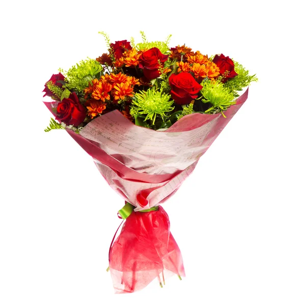 Buket af gerbera, roser og krysantemum - Stock-foto