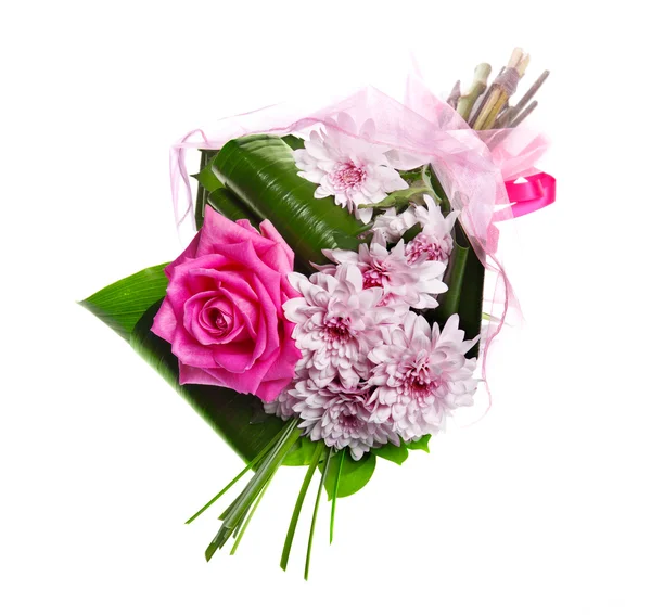 Bukett av blossom rosa rosor och krysantemum — Stockfoto