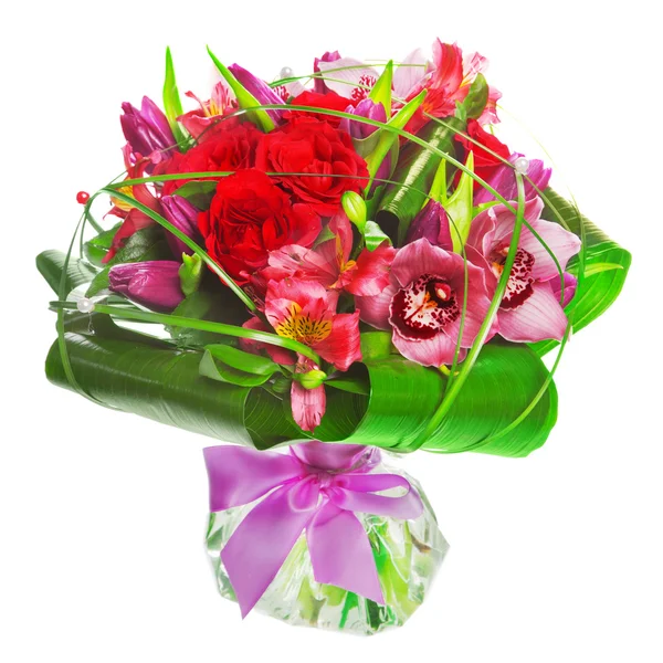 Bouquet of tulips and roses — Stock Photo, Image
