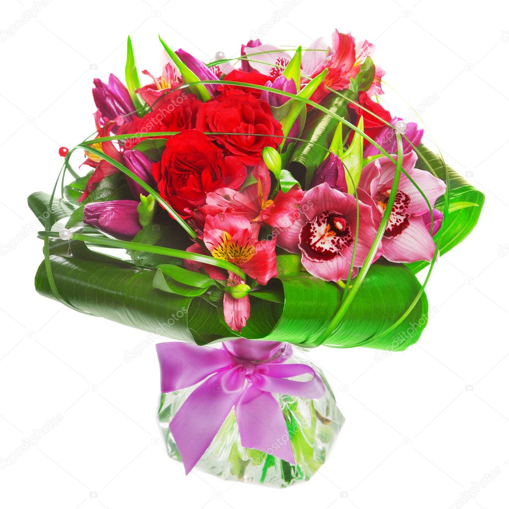 Bouquet of tulips and roses