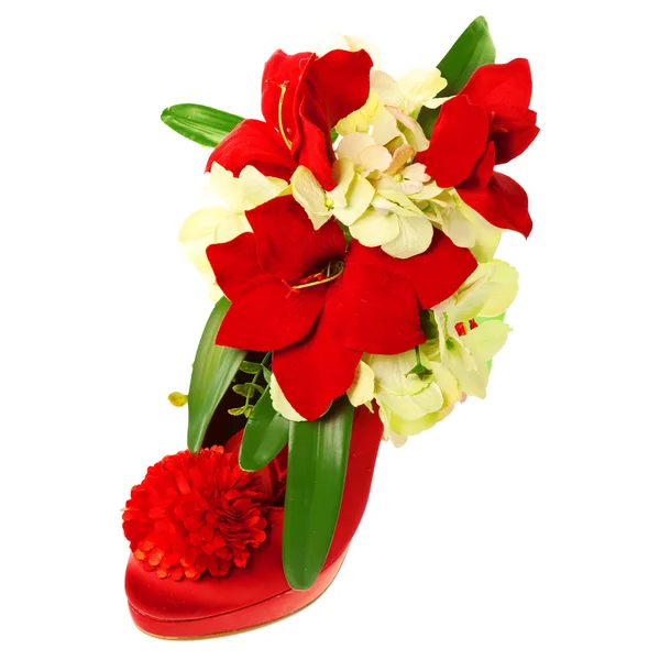 Sapato da senhora decorado com flores — Fotografia de Stock