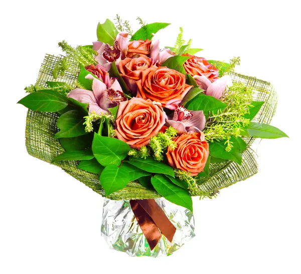 Bouquet of lilias and roses — Stock Photo, Image