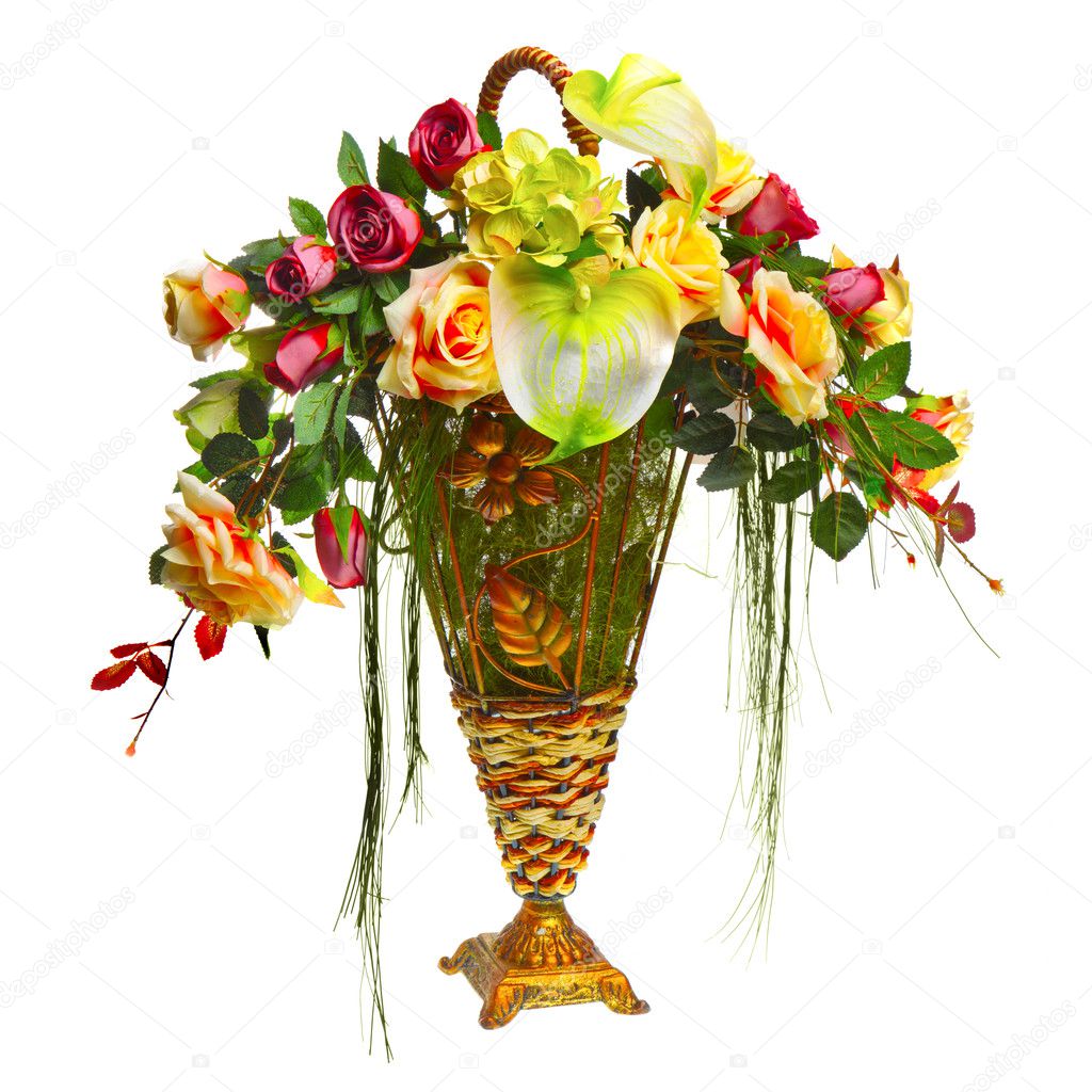 Basket with roses and anthurium