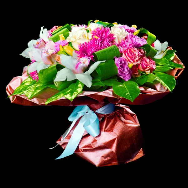 Kytice lilias, růže a chryzantémy — Stock fotografie