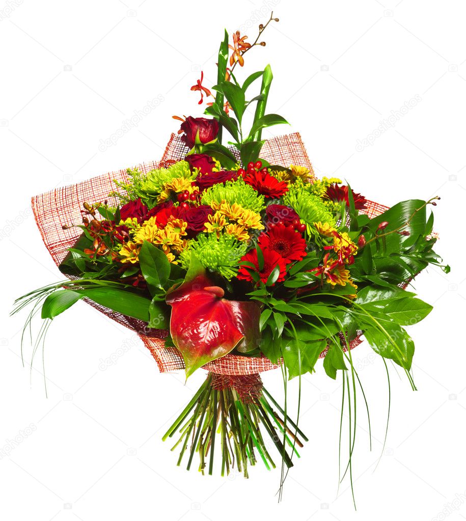 Bouquet of gerberas, roses and chrysanthemums