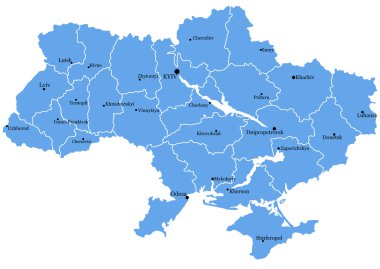 Map of Ukraine with cities clipart