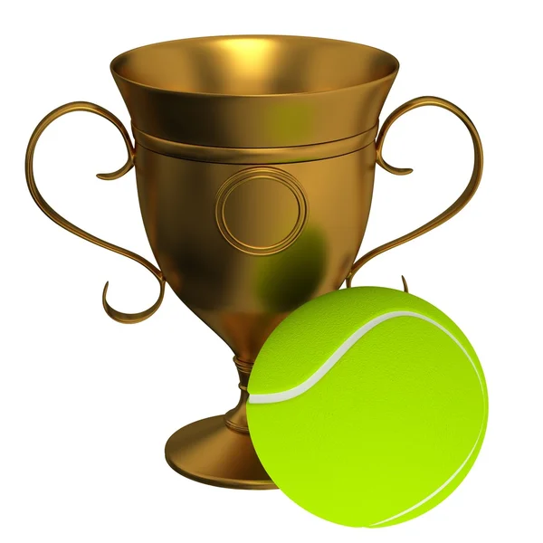 Pelota de tenis y la copa de oro — Foto de Stock