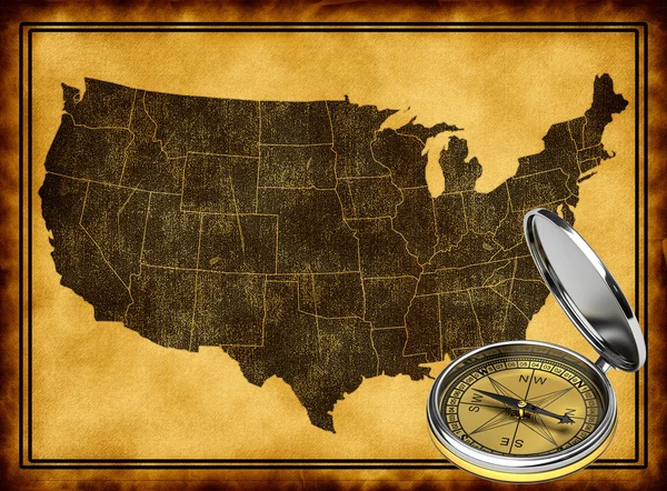 Карта США с компасом — стоковое фото