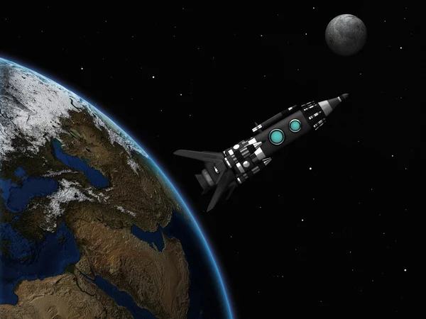 Ракета против Земли и Луны — стоковое фото