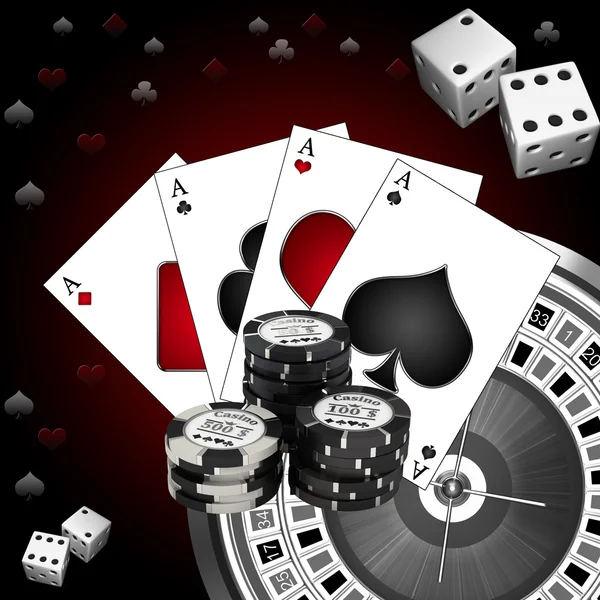 Dice playing cards and roulette — Stock Photo, Image