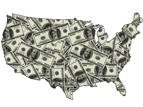 Mappa degli Stati Uniti con dollari — Foto Stock