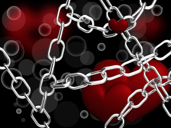 Silver chain with red hearts — Stock Photo, Image