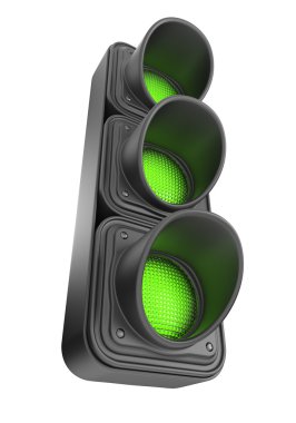 Green traffic lights 3d. Movement road control. Isolated on whit clipart