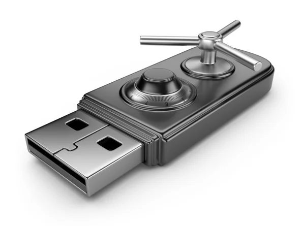 Datensicherheitskonzept. USB-Stick mit Schloss. 3d isoliert auf — Stockfoto