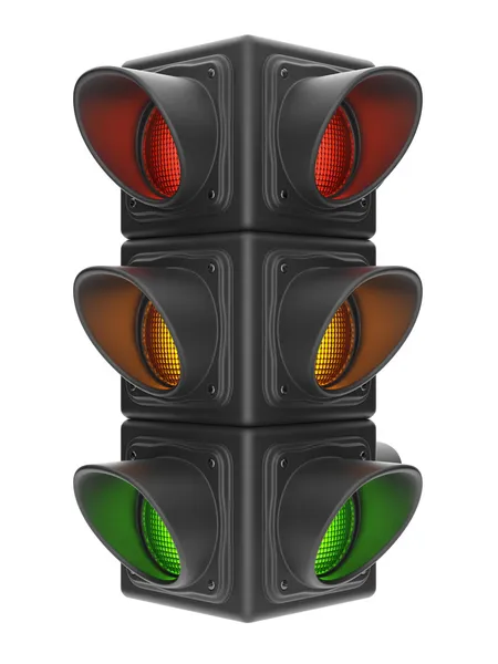 Trafik ışıkları 3d. hareketi yol kontrolü. beyaz b izole — Stok fotoğraf
