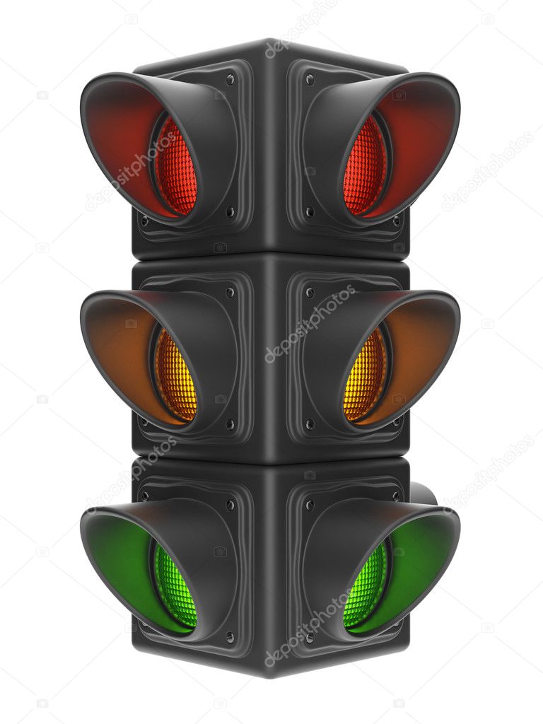 Traffic lights 3d. Road control of movement. Isolated on white b