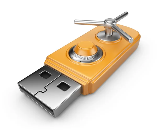 Data säkerhetsbegrepp. USB-flashminne med lås. 3D isolerad på — Stockfoto