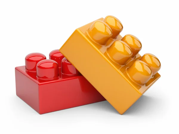 Dos bloques de juguete de construcción 3D. Aislado sobre fondo blanco —  Fotos de Stock