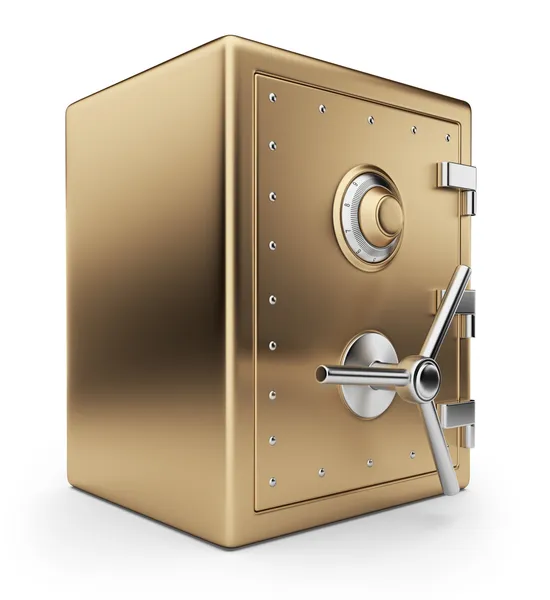 Goldene Safe 3d. Banktresor. isoliert auf weißem Hintergrund — Stockfoto