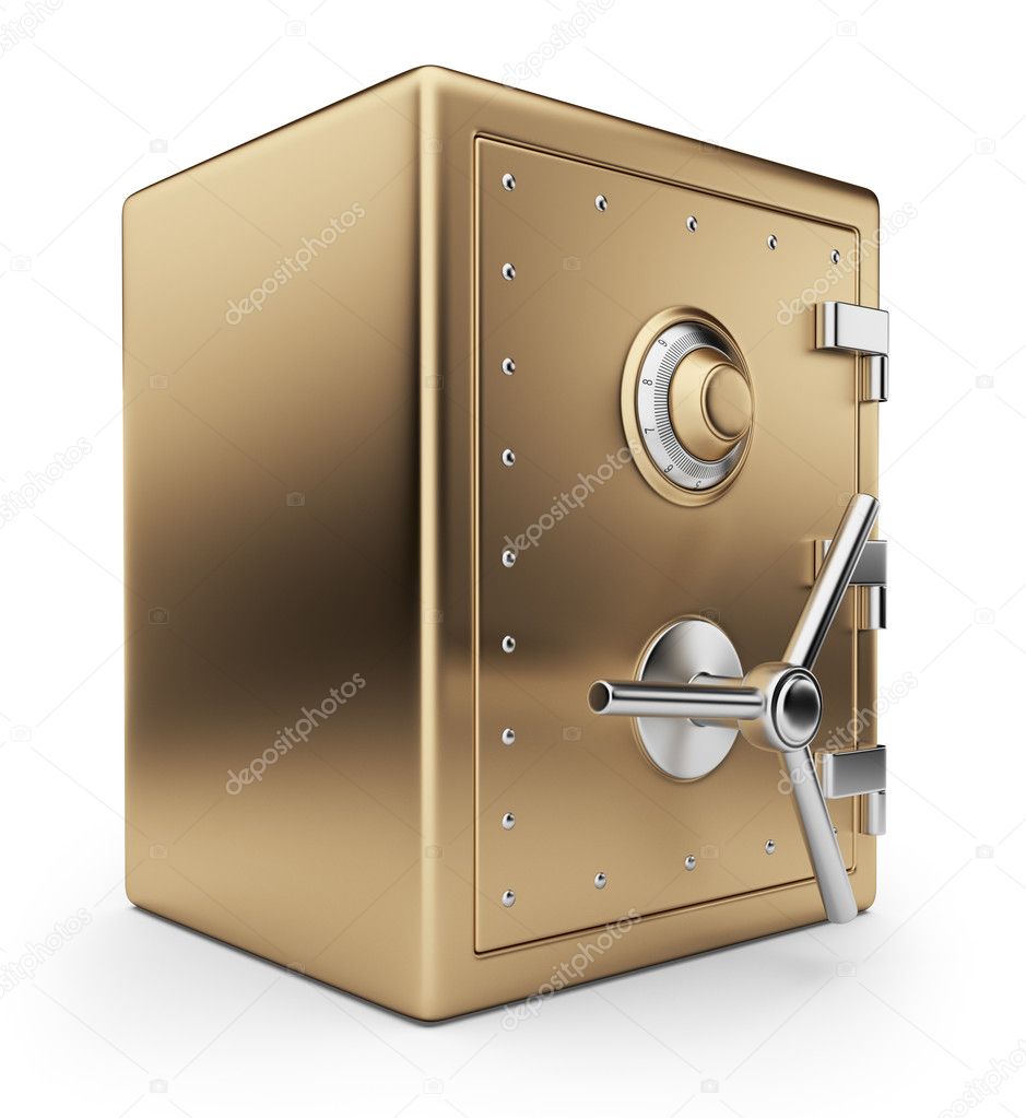 Golden safe box 3D. Bank vault. Isolated on white background