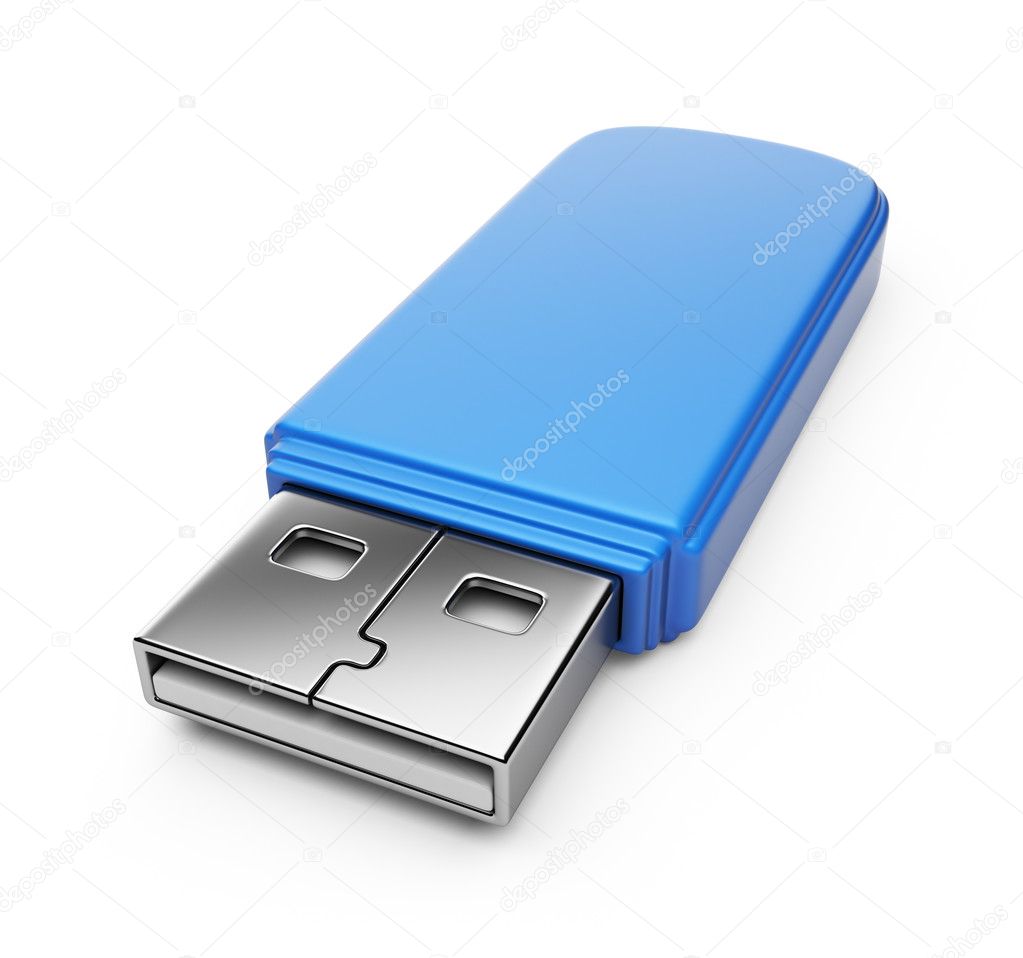 Blue USB flash drive 3d. Isolated on white background