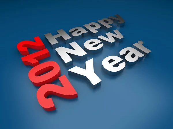 Ευτυχισμένο το νέο έτος 2012 κείμενο. 3D απεικόνιση σε μπλε φόντο — Φωτογραφία Αρχείου